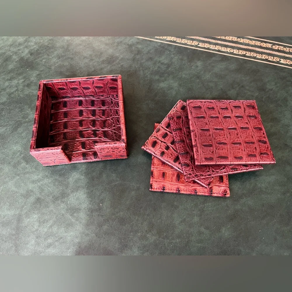 Restoration Hardware Set of Coasters Faux Crocodile Print